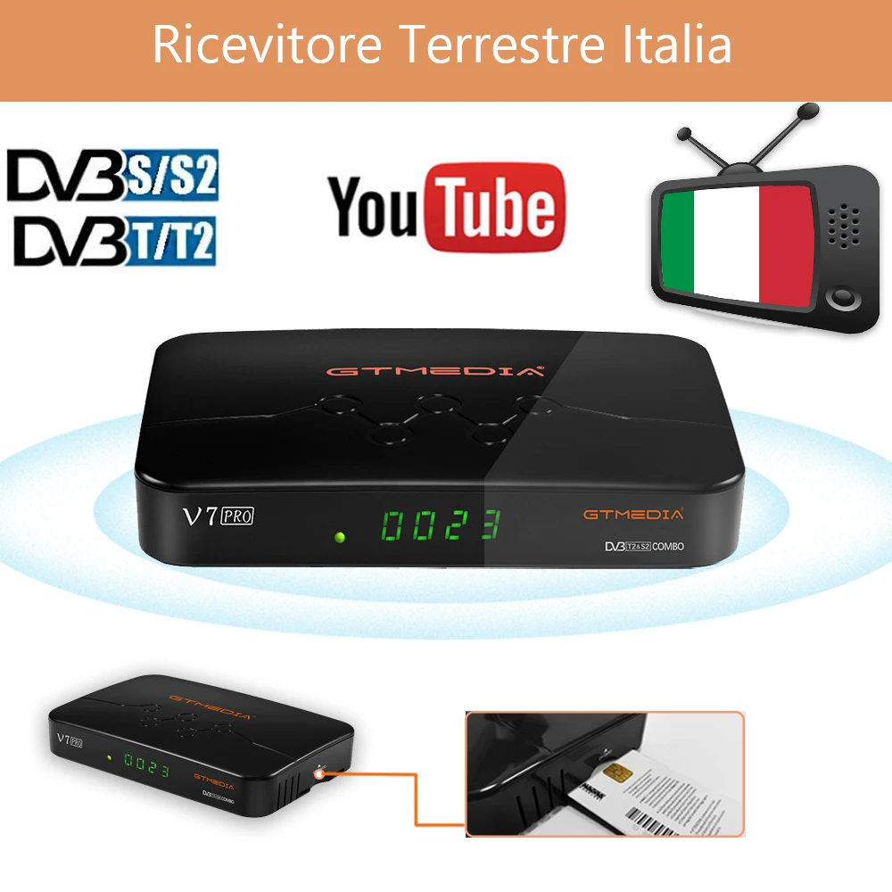 Soporte 5W/_FranSat//Albertis//Tivusat GT MEDIA V7 Pro Decodificador Satelite Terrestre Receptor Digital TV Sat CA Tarjeta Decodificador con USB WiFi Antena HEVC 10bit DVB-S//S2//S2X+T//T2 Biss Auto Roll