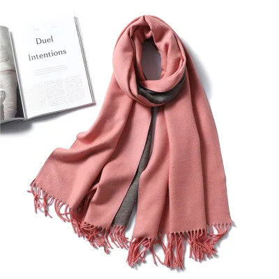 Double Face Use Solider Colors Customize Thinker Warm Wool Cashmere Scarf Pashmina Tassels Women Winter Scarf - Цвет: 1
