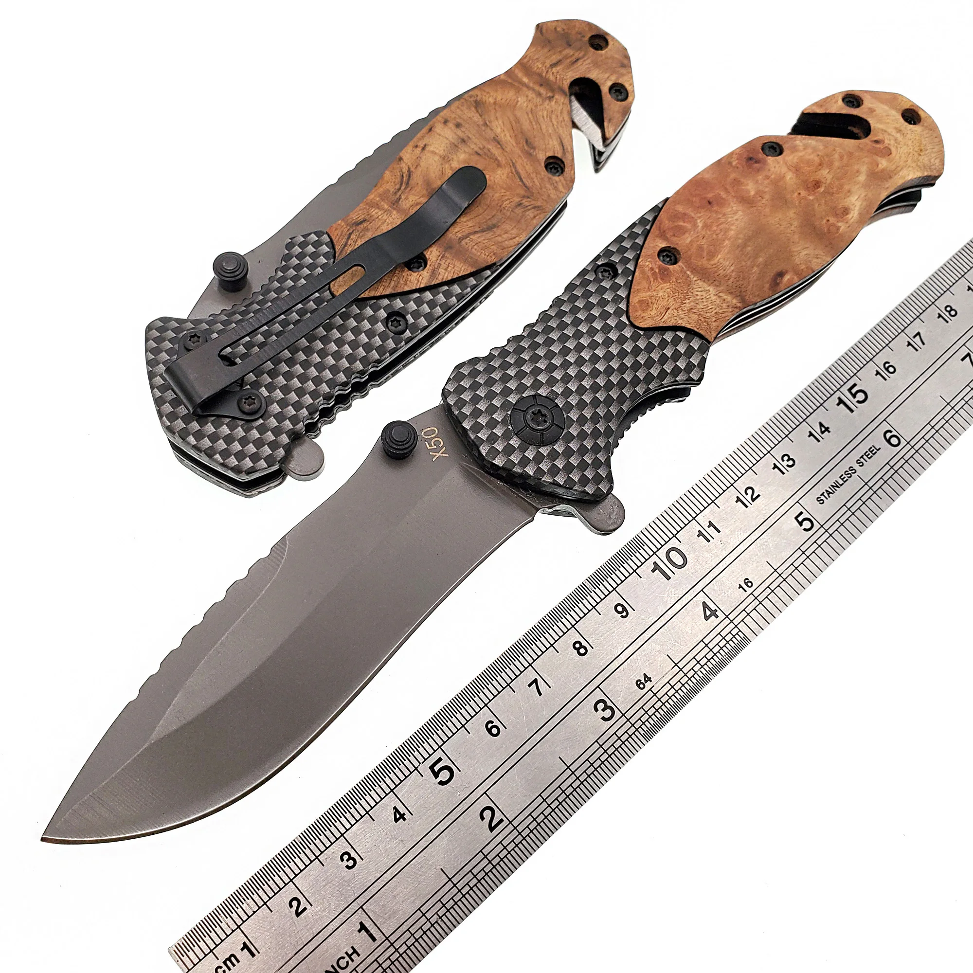 Складной нож 440C с деревянной ручкой, тактические карманные ножи для выживания на открытом воздухе, охотничьи боевые портативные многофункциональные инструменты для повседневного использования, OEM
