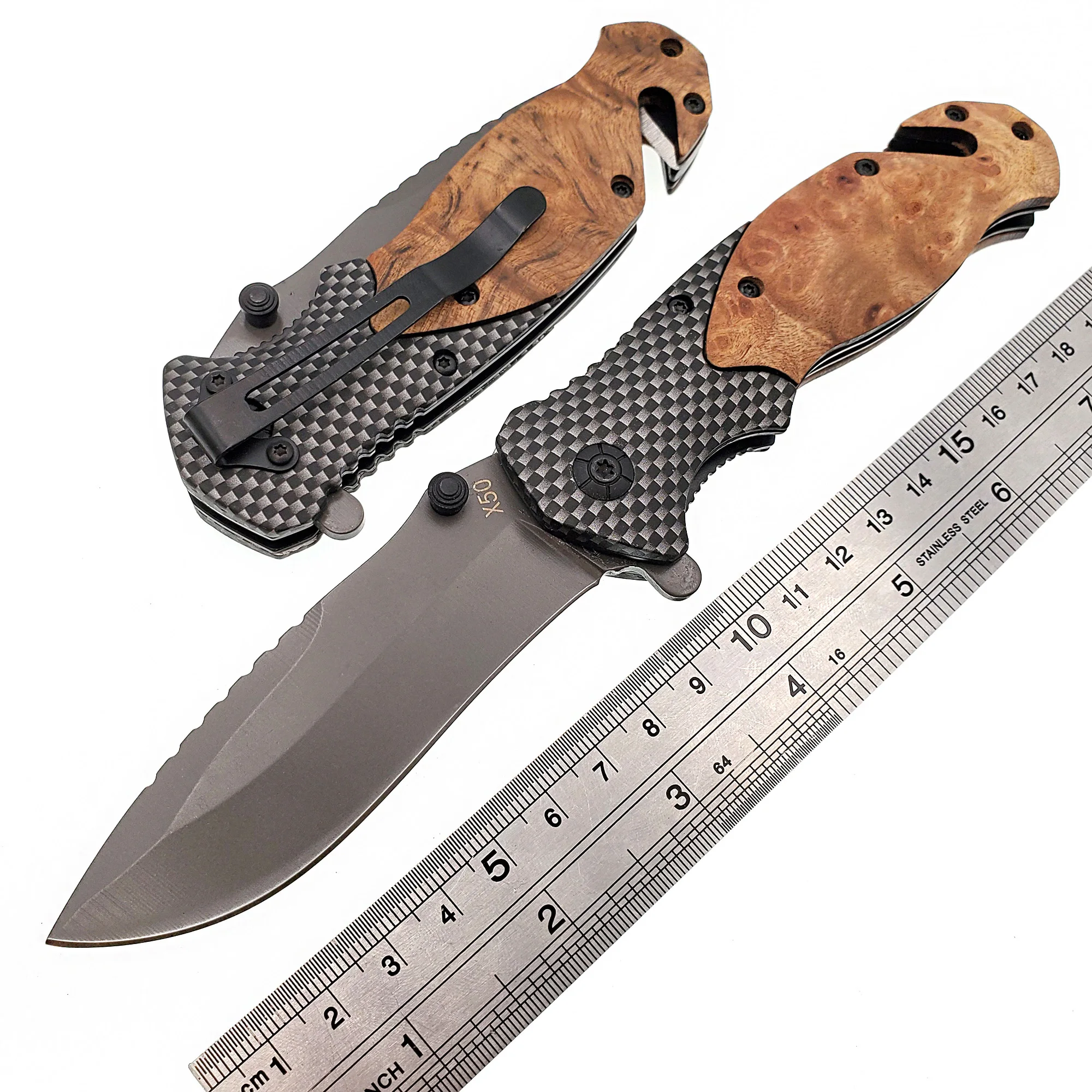 

Folding Knife 440C Blade Wood Handle Outdoor Camping Survival Tactical Pocket Knives Hunting Combat Portable Multi EDC Tools OEM