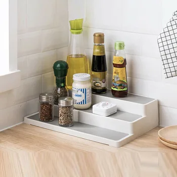 

Kitchen Seasoning Bottle Stepped Tiered Shelf 3-Tiered Spice Rack Desktop Classification Storage Shelf Cabinet Organizer