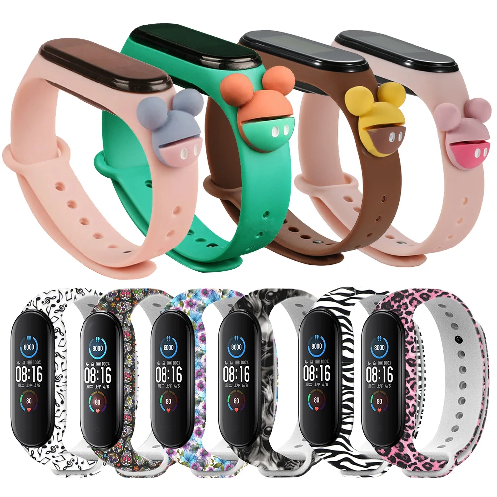 Цветной браслет с цветами для Mi Band 4 5 6 сменный ремешок Xiaomi miband 3 универсальный