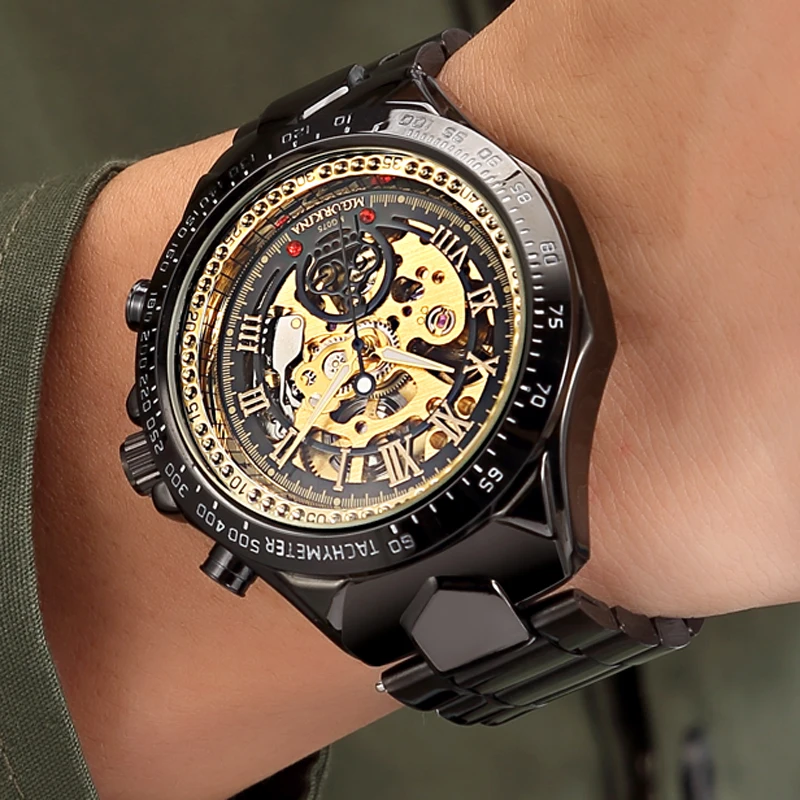 Мужские наручные часы Reloj Hombre 2020 MGORKINA королевское золото прозрачный чехол