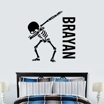 

Funny Skull Dance Custom Name Wall Sticker Vinyl Home Decor For Kids Boys Room Bedroom Cartoom Decals Removable Mural 4063