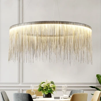 

Nordic Loft Living Room Dining Room Chain LED Chandelier Creative Cloth Store Tassel Chain Hanging Light Fixtures
