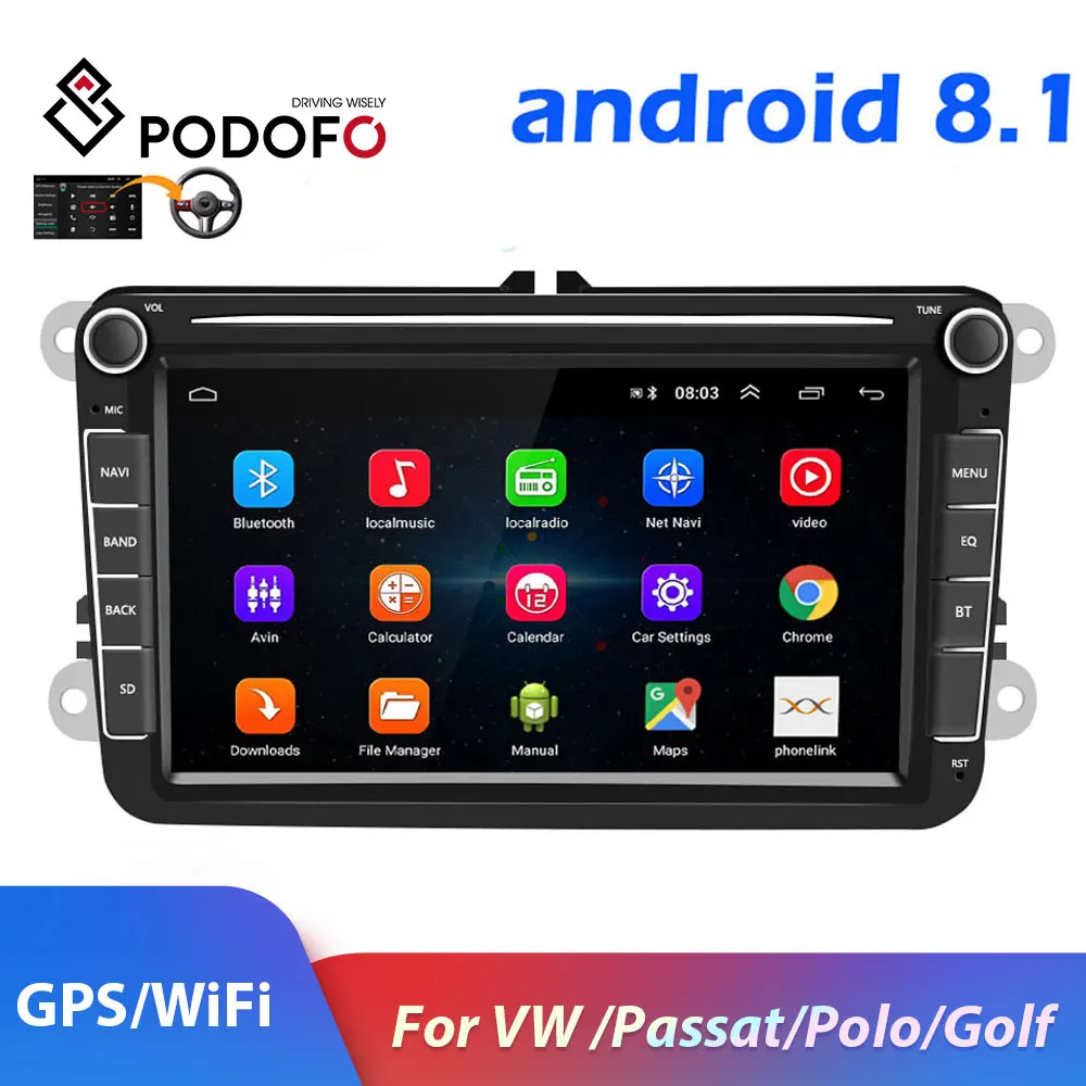 Podofo 2 din Auto Radio Android 8.1 Autoradio Multimedia MP5 player per Volkswagen 4core 1 + 16G DV