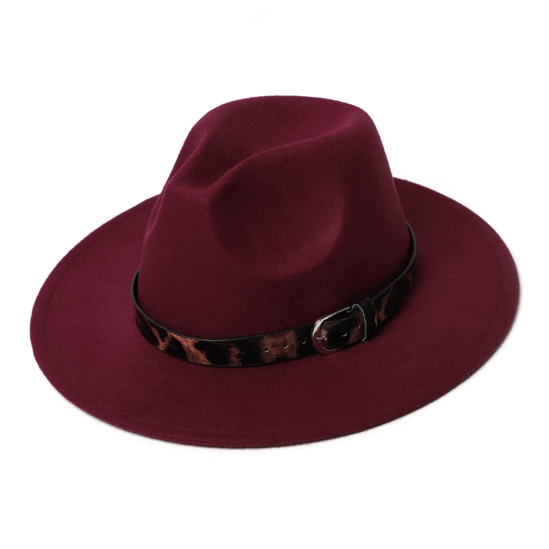 Верхняя шапка зимняя Имитация шерсти фетровая шляпа для мужчин Классическая мода осень черные шляпы для женщин - Цвет: Wine