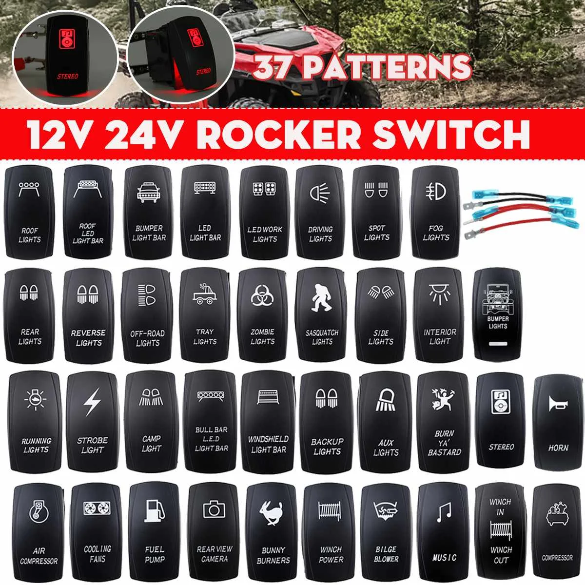1pc Universal 12V 24V LED Rocker Switch Dual LED Red Light Rocker Switches  Waterproof For Car Boat Bus RV Caravan|Car Switches & Relays| - AliExpress