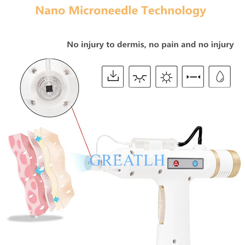 Нано мезо пистолет 3 вида цветов света лица инъекции воды машина омоложения кожи гидролифтинг микрокристалл с горячей/холодной молоток