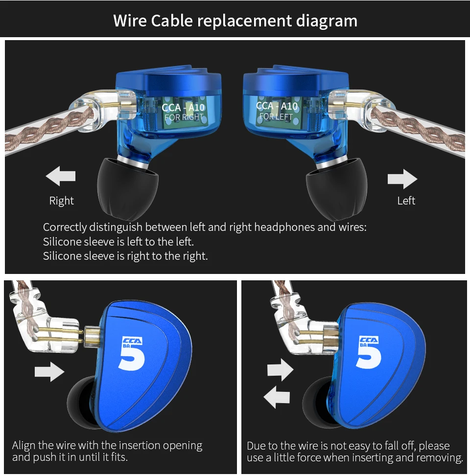 CCA A10 наушники 5 BA драйвер в ухо наушники HIFI монитор с басом наушники KZ AS10/BA10 CCA C10