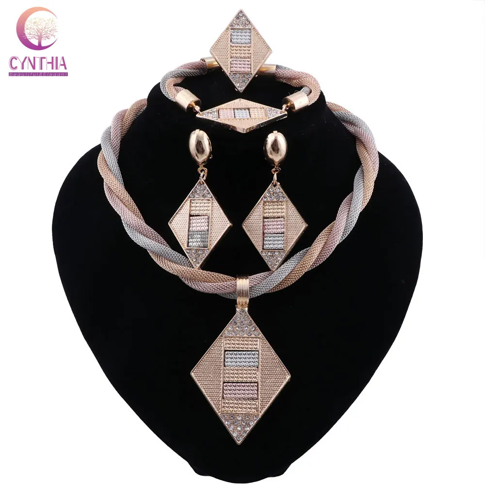 

CYNTHIA Jewelry Set Nigeria Dubai Gold-color African Bead Jewelry Wedding Necklace Earrings Set African Bridal Wedding Gifts
