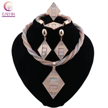 

CYNTHIA Jewelry Set Nigeria Dubai Gold-color African Bead Jewelry Wedding Necklace Earrings Set African Bridal Wedding Gifts