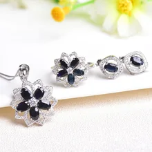 MeiBaPJ натуральный сапфир, драгоценный камень, цветок, ювелирный набор, 925 пробы, серебро, 3 штуки, костюм, хорошее свадебное ювелирное изделие для женщин