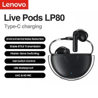 Lenovo-auriculares inalámbricos HE05/LP80, cascos con Bluetooth 5,0, banda magnética para el cuello, cancelación de ruido, impermeables, Deportivos