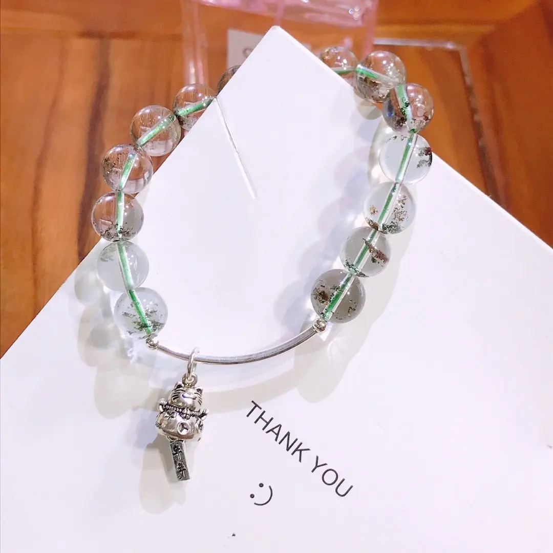 

100% Real 925 Sterling Silver Scalable Beryl Strand Bracelets with Lucky Cat Delicate Beckoning Cat Pendant Exquisite Jewelry