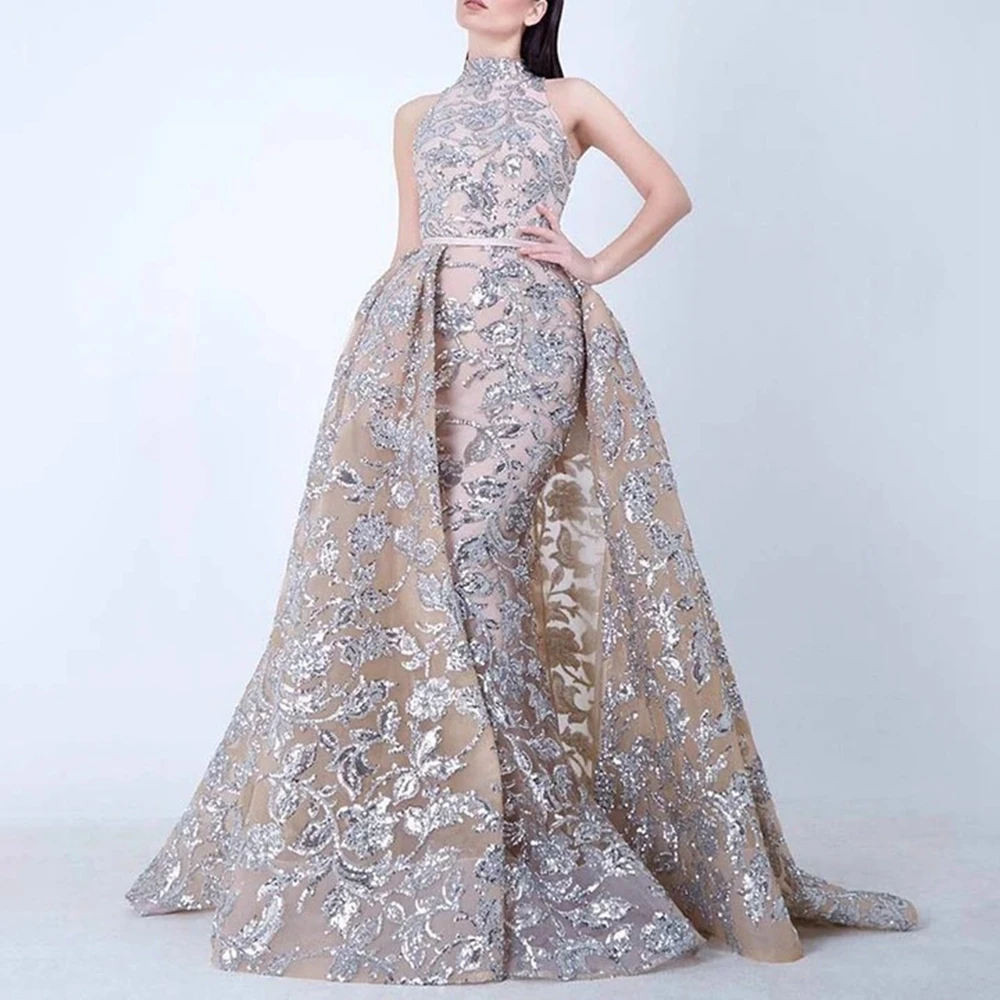 

STYLISH LADY Glitter Mermaid Dress 2020 Spring Women Sleeveless Stand Neck Bodycon Party Runway Shiny Elegant Long Dress