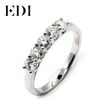 

EDI Fine Jewelry Real Natural Diamond Wedding Band 18K Solid White Gold Matching Wedding Rings Five Stone Gold Stack Ring