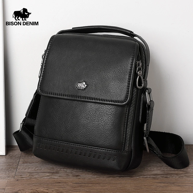 Мужская деловая сумка через плечо BISON DENIM из натуральной кожи для iPad мужская