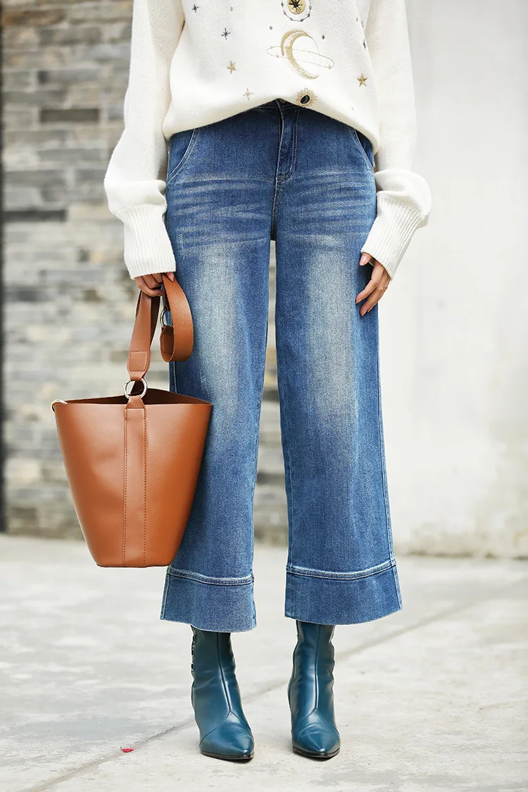 Джинсы с высокой талией и широкими штанинами размера плюс потертые брюки джинсы для женщин в стиле бойфренд джинсы для мам синие модные штаны