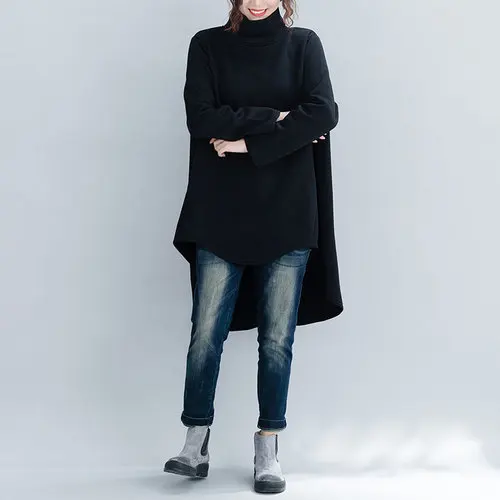 XITAO свободный свитер с высоким воротником в Корейском стиле плюс бархат Свободный Плюс Размер Топ женский Простой Топ WQR1439 - Цвет: black   WQR1439