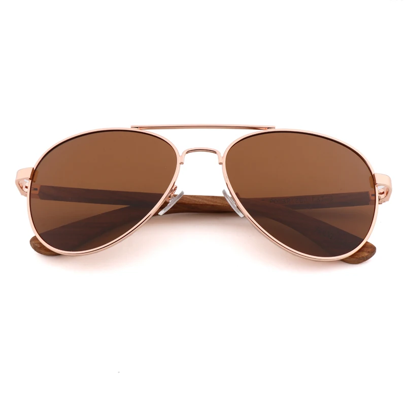 Модные ретро очки для вождения, авиационные, деревянные, металлические, для женщин, мужчин, поляризационные, брендовые, дизайнерские, зеркальные, оригинальные солнцезащитные очки для мужчин, uv400 - Цвет линз: Brown  No box