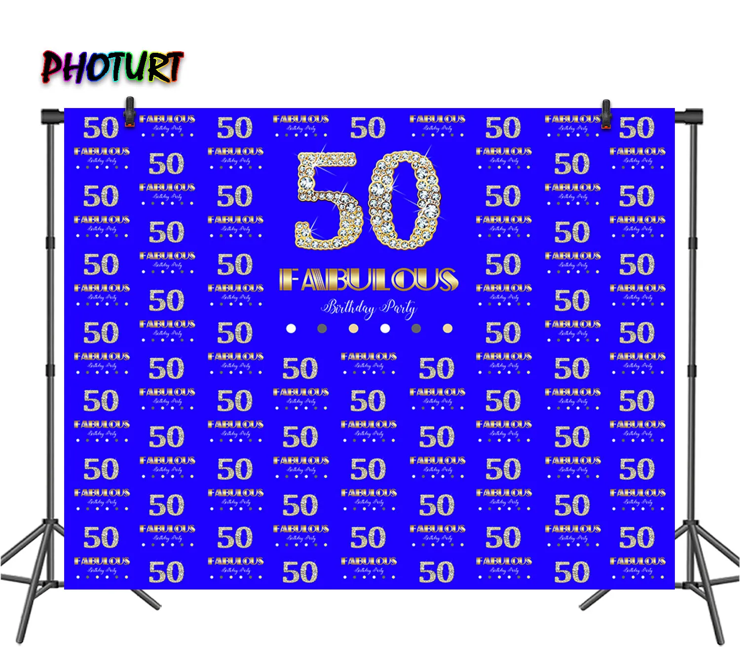 

PHOTURT Happy 50th Birthday Backdrop Age Custom Banner Party Decoration Background Golden Diamond Polyester Vinyl Decor Props