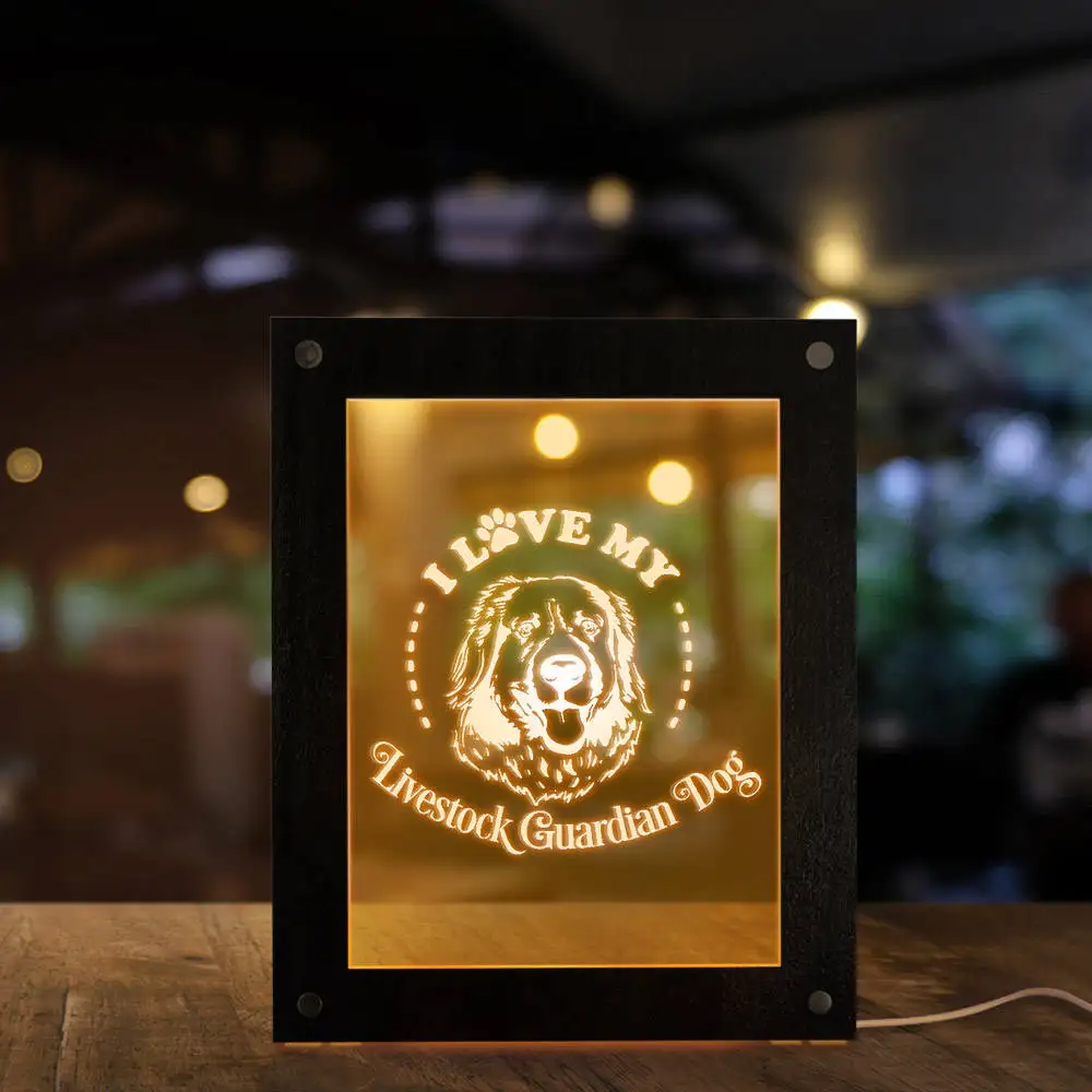 

I Love my Livestock Guardian Dog Bedroom Night Lamp Maremma Sheepdog 3D Optical illusion Acrylic Light Frame Village Home Decor