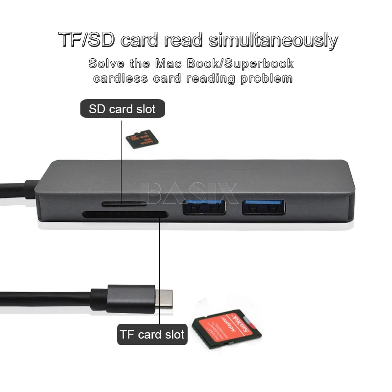 Basix тип-c концентратор Usb C к HDMI 4K адаптер SD/TF кардридер конвертер USB 3,0 концентратор сплиттер для MacBook type C usb 3,0 концентратор hdmi