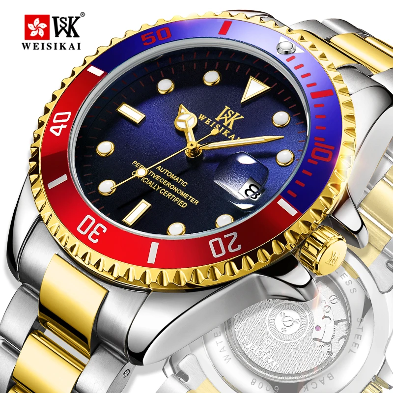 WEISIKAI Men's Automatic Mechanical Watches Top Brand Luxury Sports Diver Men Diving Watches Male Wristwatches Relogio Masculino