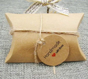 

1.18*1.18inch 500pcs circle handmade with love kraft paper hang tag wedding favor sticker name brand label garments hang tags