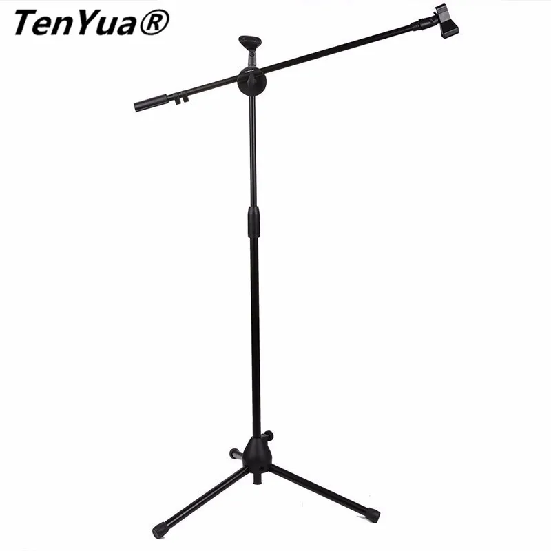 

Professional Microphone Stand Metal Dual Microphone Holder Tripod Adjustable Double-headed Clip Telescopic Boom Support
