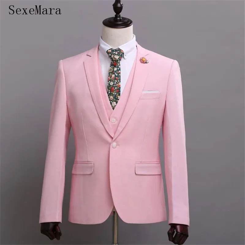 3 предмета розового цвета для свадьбы смокинг, костюм жениха кольцо из тонкой ткани для мальчиков, смокинги, формальное платье на выпускной с 2 отверстия костюм Штаны куртка