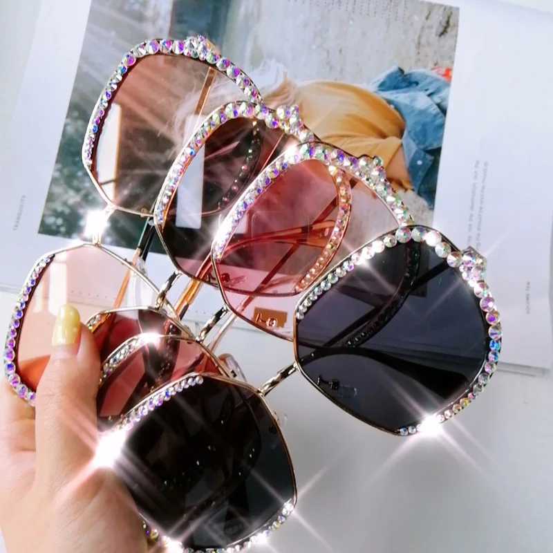 Роскошные Винтажные Солнцезащитные очки "кошачий глаз", алмазная Квадратная Металлическая оправа, разноцветные стразы, солнцезащитные очки для женщин, женские очки, UV400