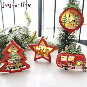 

Wooden Christmas Tree Star car LED Lights Pendant Xmas Ornaments Christmas Tree hanging Natal Gift Navidad 2020 Home Decor Noel