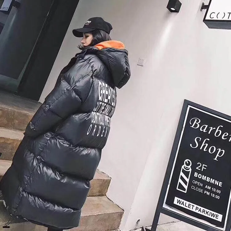 South Korea Winter New Style WOMEN'S Dress down Jacket Dongdaemun Lettered Fashion Thick Long Velvet Down Jacket Women's