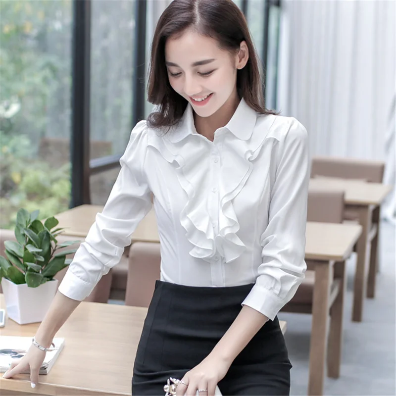 Korean Fashion Women Blouses Shirts Elegant Women Ruffle Chiffon OL Shirt Plus Size Womens Tops and Blouses Blusas Mujer De Moda - 4.00008E+12