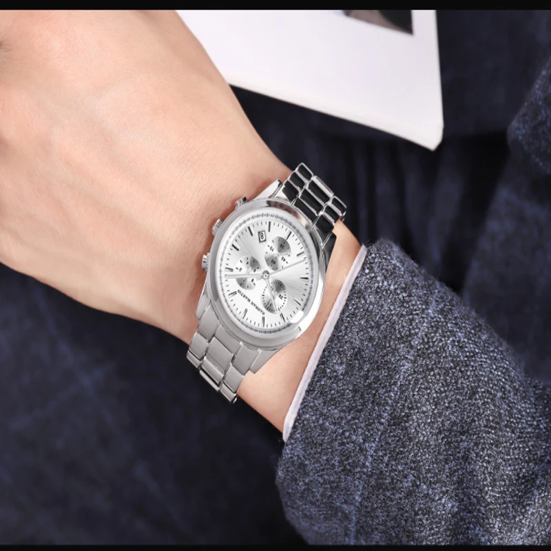 Hanna Martin, водонепроницаемые мужские кварцевые часы с календарем из нержавеющей стали для деловых видов спорта и отдыха, модные трендовые часы