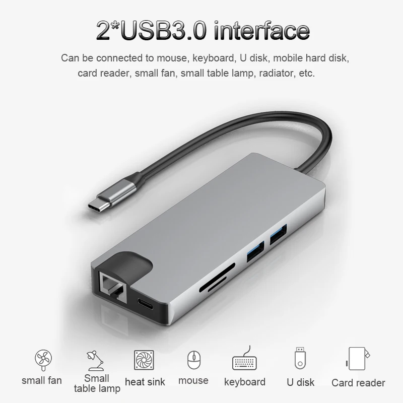 BKSCY Тип C концентратор к HDMI VGA 3,5 мм аудио RJ45 адаптер USB 3,0 Thunderbolt 3 для MacBook Pro samsung Galaxy S9 HDMI USB C концентратор