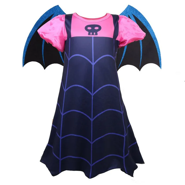 Vampirina Dress C Костюм вампирина с крыльями для девочек; детская одежда для ролевых игр с героями мультфильмов; Детские вечерние Карнавальные Платья вампира на Хэллоуин - Цвет: Vampirina Dress C