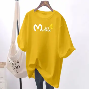 

2020 New 100% Cotton T Shirt Heart Women Fashion Shirt Short Sleeve Top Summer Loose Korean Style Clothing Women Large Size Tops