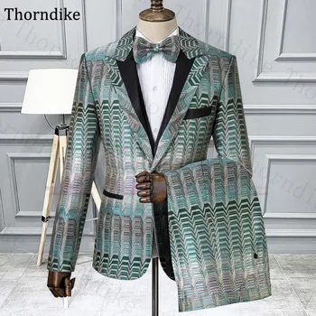 

Thorndike Peaked Lapel Suit Men 2020 Slim Fit Groomsmen Tuxedos Custom Made Wedding Dress Suit For Men Striped Party Suits Set