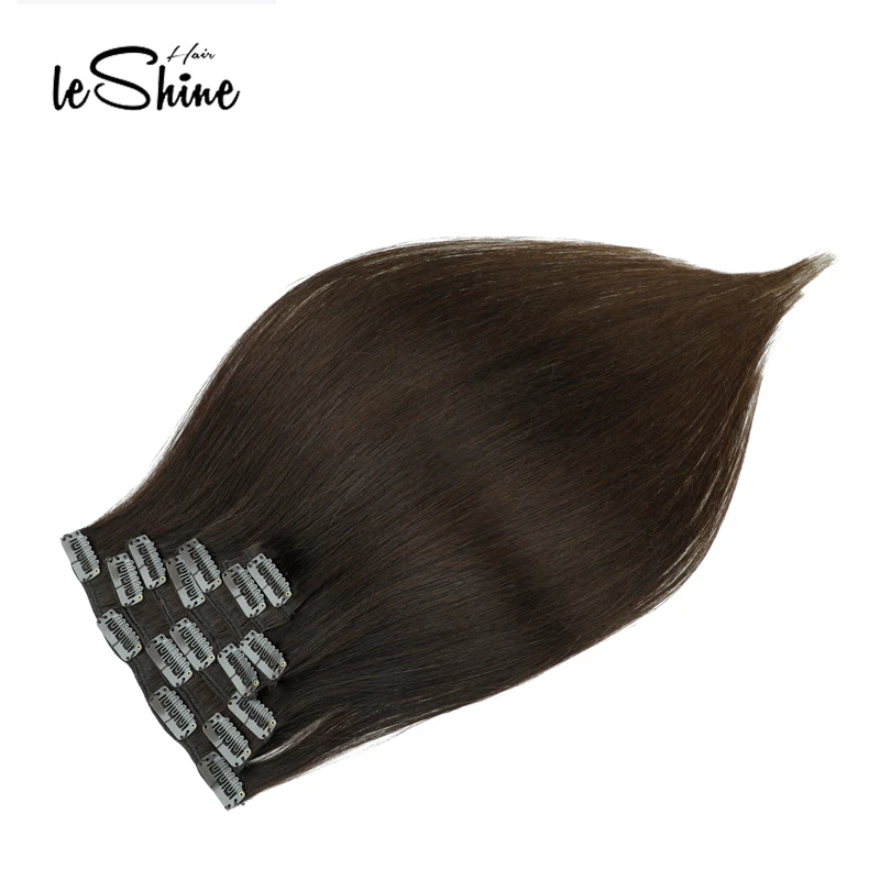 Leshine человеческие волосы на заколках с двойным плетением, индийские волосы remy, 7 шт., шелковистые прямые натуральные человеческие волосы на заколках для наращивания - Цвет: #2