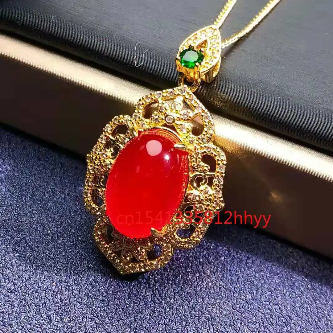 

HotSelling 925 Silver Gold Plated Inlaid Red Agate Pendant Charm Jewellery Hand-Carved Pendant for Women Men Fashion Accessorie