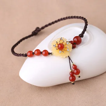 

TJP Red Agate Anklet Female Korean Version Of Zircon Hand-Woven Adjustable Rope Anklet Natural Jade Ethnic Style Ankle Rope