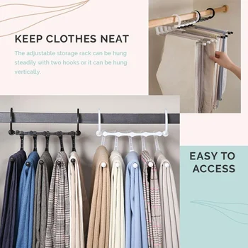 Alternative view of 5 in 1 Pant Rack Hanger for Clothes Organizer Multifunction Shelves Closet Storage Organizer StainlessSteel Folding clothes hang