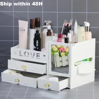 

Waterproof with Mirror Desktop Makeup Storage Dresser Cosmetic Box Lipstick Skin Care Products Love Rack Storage Shelf