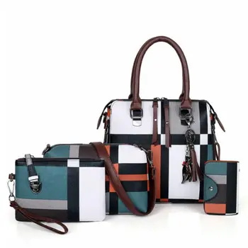 

Fashion Handbags Plaid Women Bags Designer 2020 Tassel Purses Handbags Set 4 Pieces Bags Composite Clutch Female Bolsa Feminina