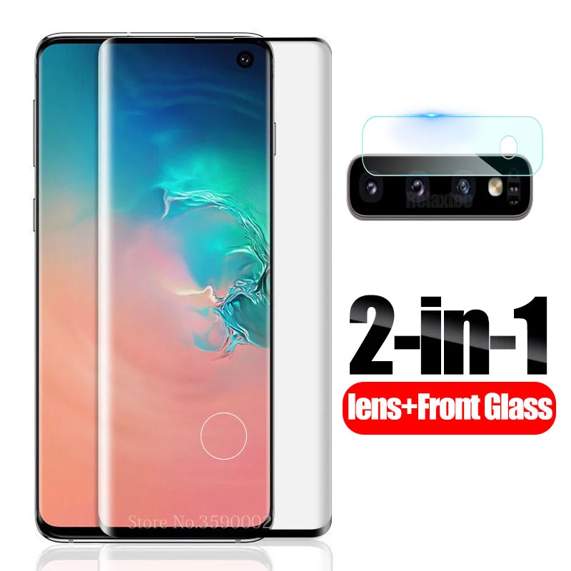 2-в-1 9D задняя защита для объектива камеры стекло для samsung note 10 плюс s10 note10 s 10+ s10plus закалённое защитное стекло изогнутая пленка - Цвет: 2-in-1 Glass