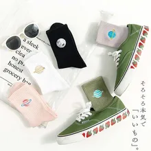 5 пар/лот, Осенние милые женские носки в стиле Харадзюку, длинные носки с вышивкой, корейский стиль, милые носки для девочек, подарки