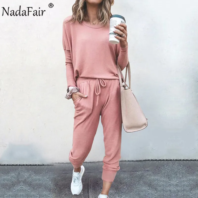 Nadafair/Повседневный женский спортивный костюм комплект из двух предметов топ и